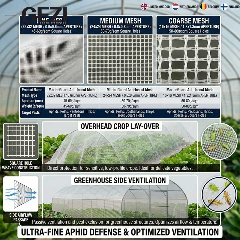 UV Resistant Greenhouse Insect Netting for European Vegetable Farming 16 24 32 Mesh Square Hole Net for Plant Covering and Side Ventilation